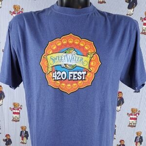 2018 Sweet Water Brewing Company 420 music festival LG blue graphic t-shirt
